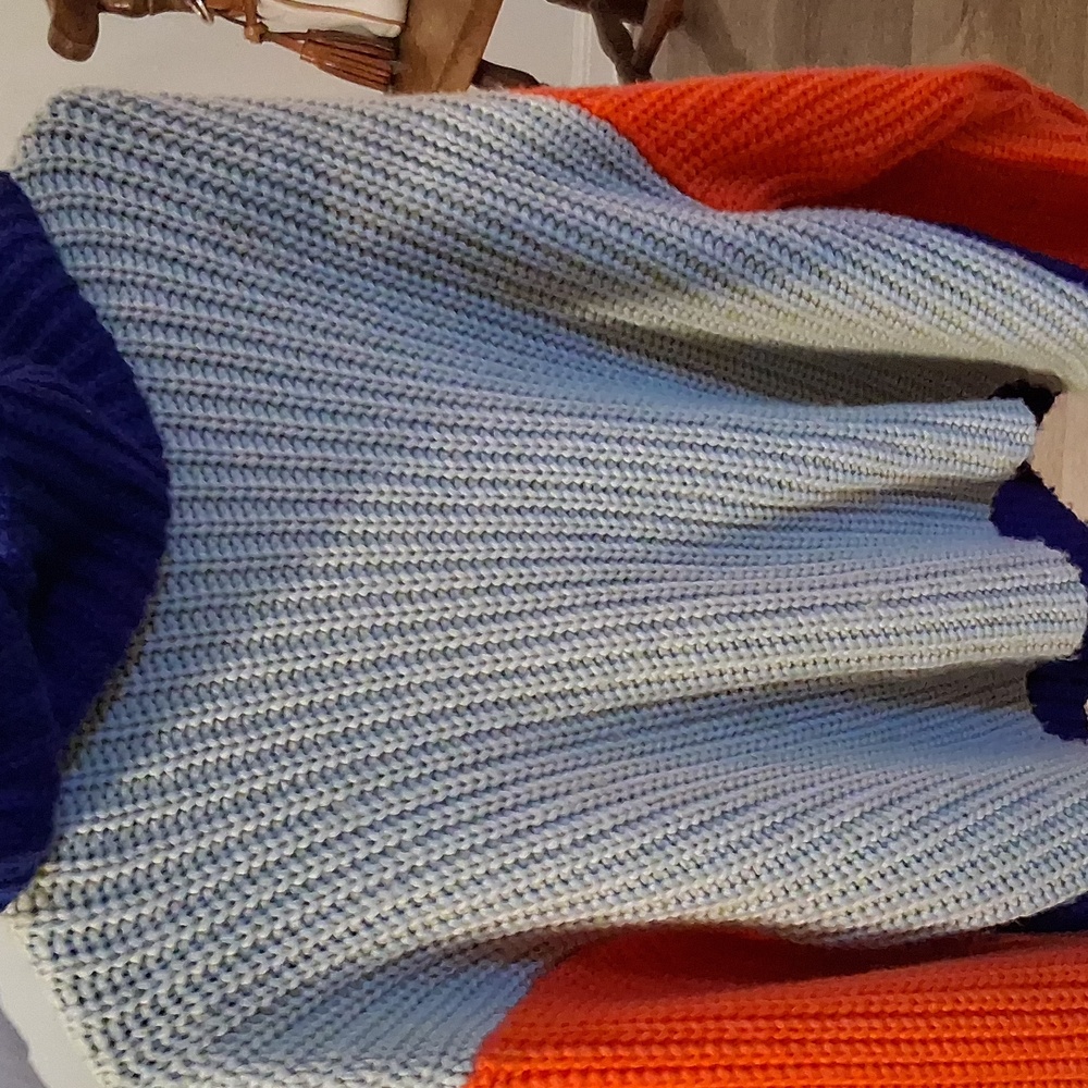Colorblock Sweater with Orange, Gray Abd Blue - Picture 3 of 6